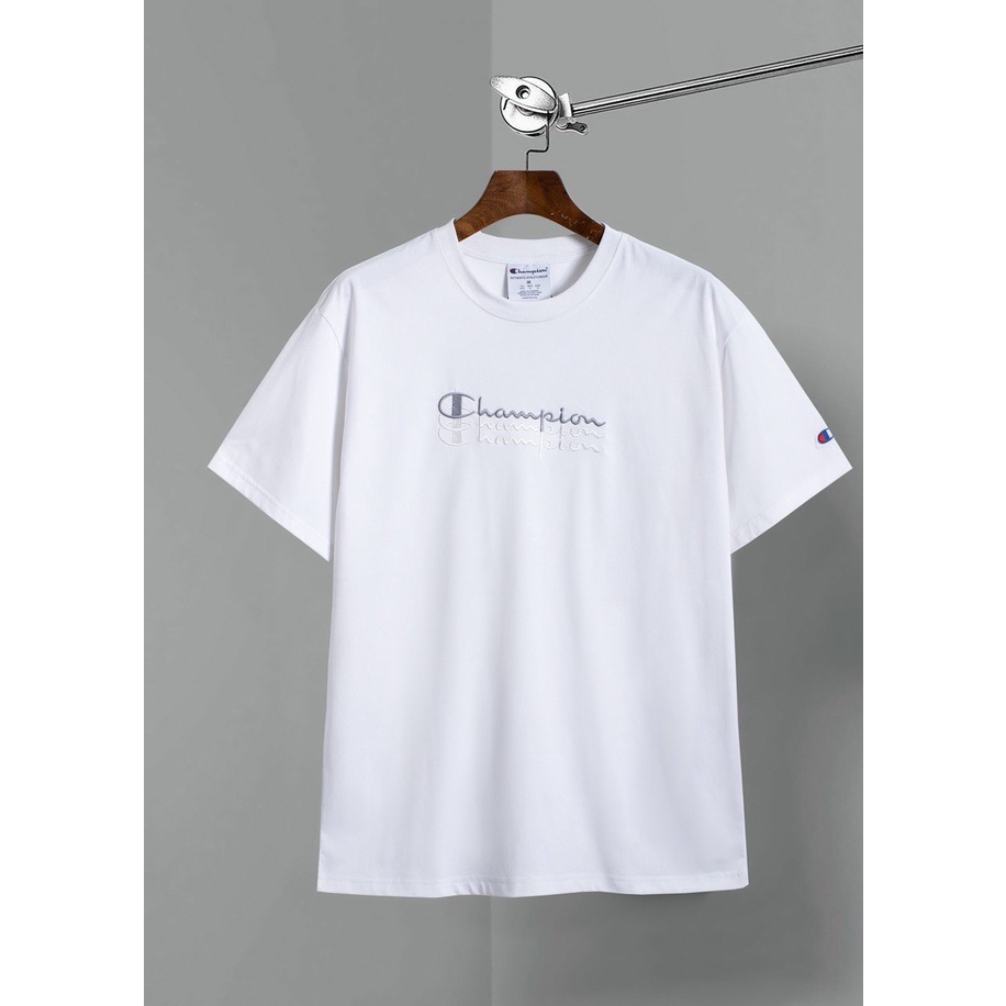 Áo thun Champion Unisex tay lỡ Yolo Store nam nữ vải Cotton thêu logo