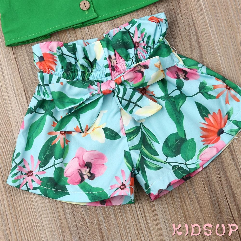 Bộ Áo Croptop + Quần Short Mùa Hè Cho Bé Gái