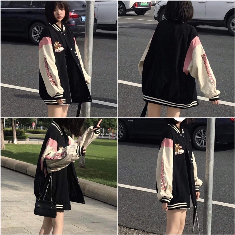 Áo Khoác Bomber Kaki 1987[FREESHIP]Áo chất kaki dầy mịn tay bồng màu Nude