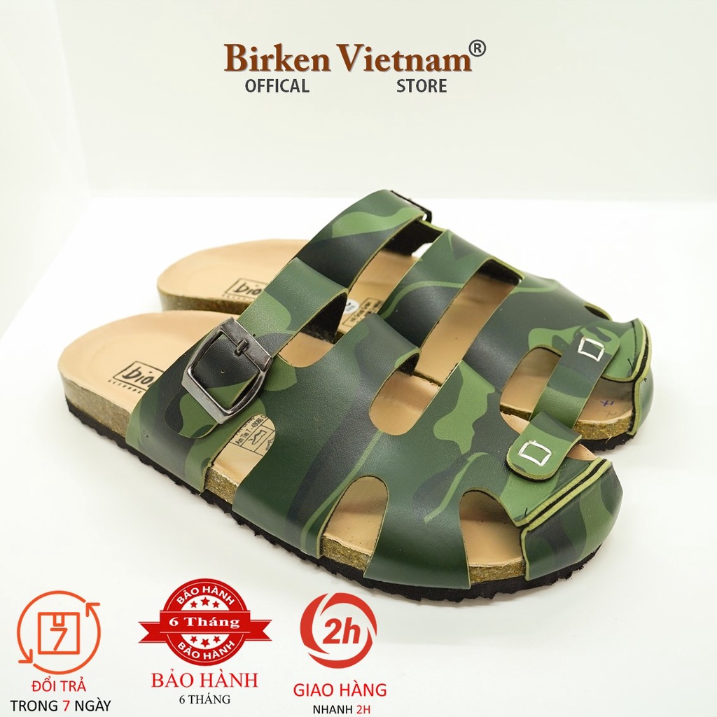 [ New Style ] Mã Dép Rọ ĐẾ TRẤU Da PU Camo Rằn Ri Quai Rọ Unisex Birken Việt Nam Biolinee