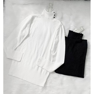 Áo len cổ lọ phối nút xuất Nhật