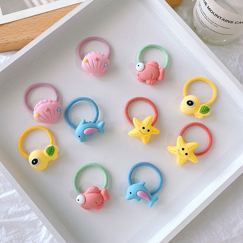 Set 2 dây cột tóc co giãn họa tiết hoạt hình dễ thương dành cho bé gái