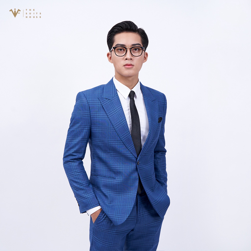 Bộ vest nam xanh kẻ ô, suits sartorial, 1 khuy 2 túi, form ôm The Suits House