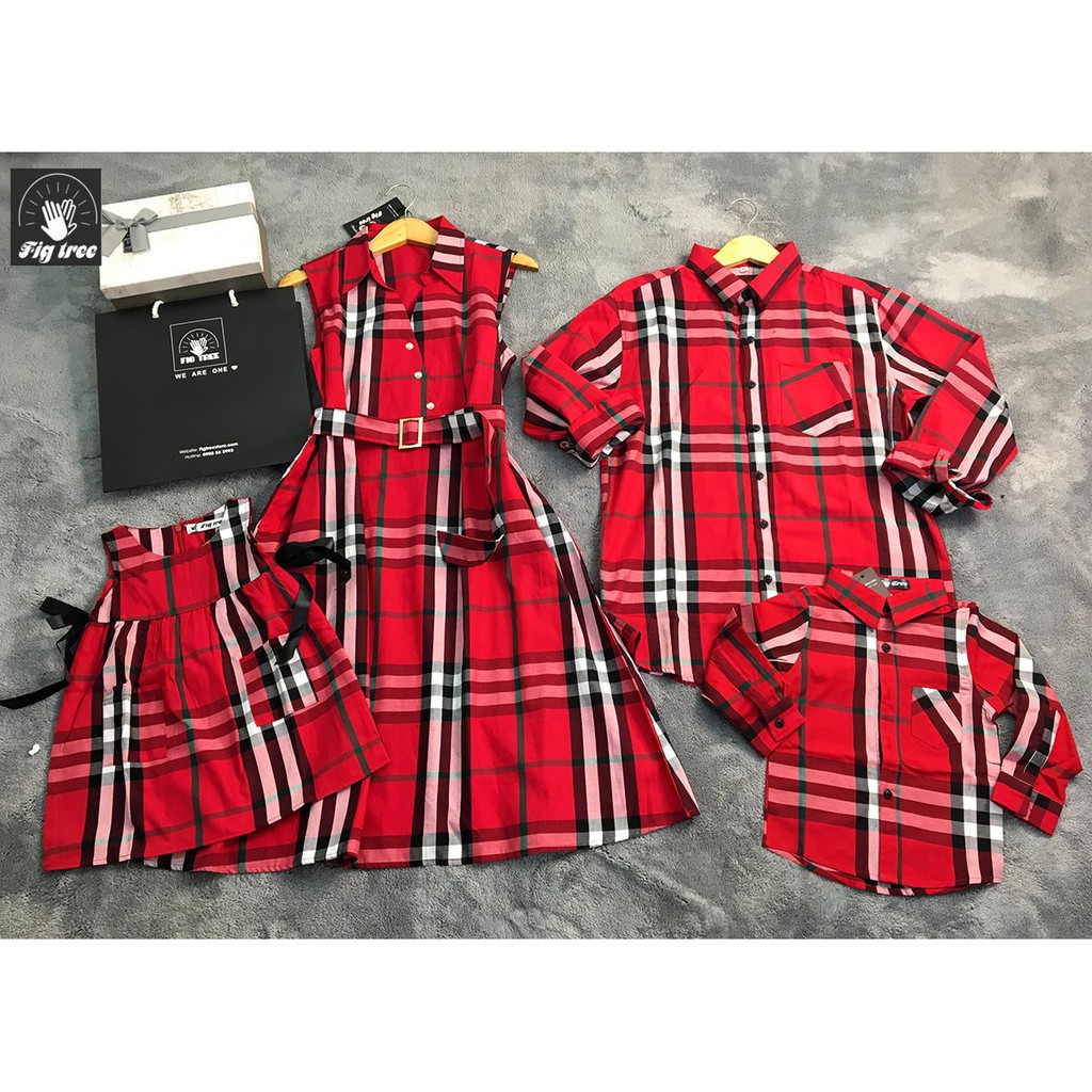 Set Sơ Mi Váy Gia Đình FIGTREE BBR Đỏ Tươi Mới Siêu Sang