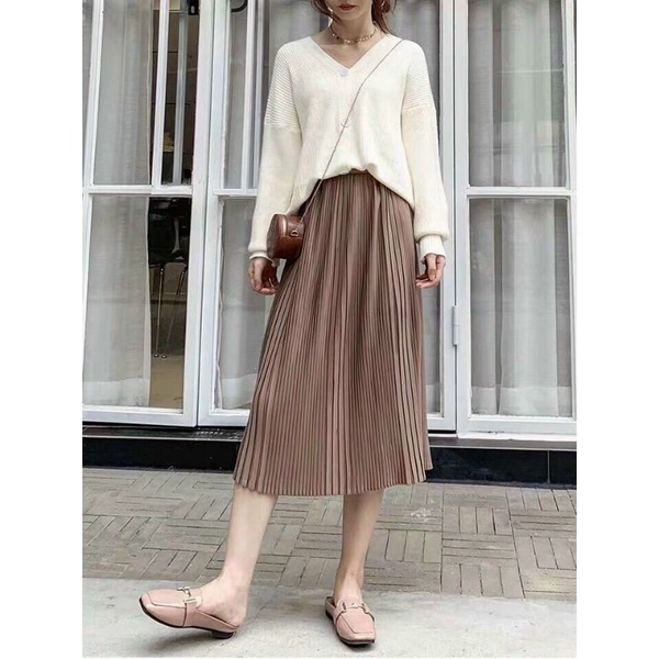 #Chân_váy_công_sở 🍀Chân váy xếp li dáng dài qua gối chất đẹp,chân váy xòe dài mìi