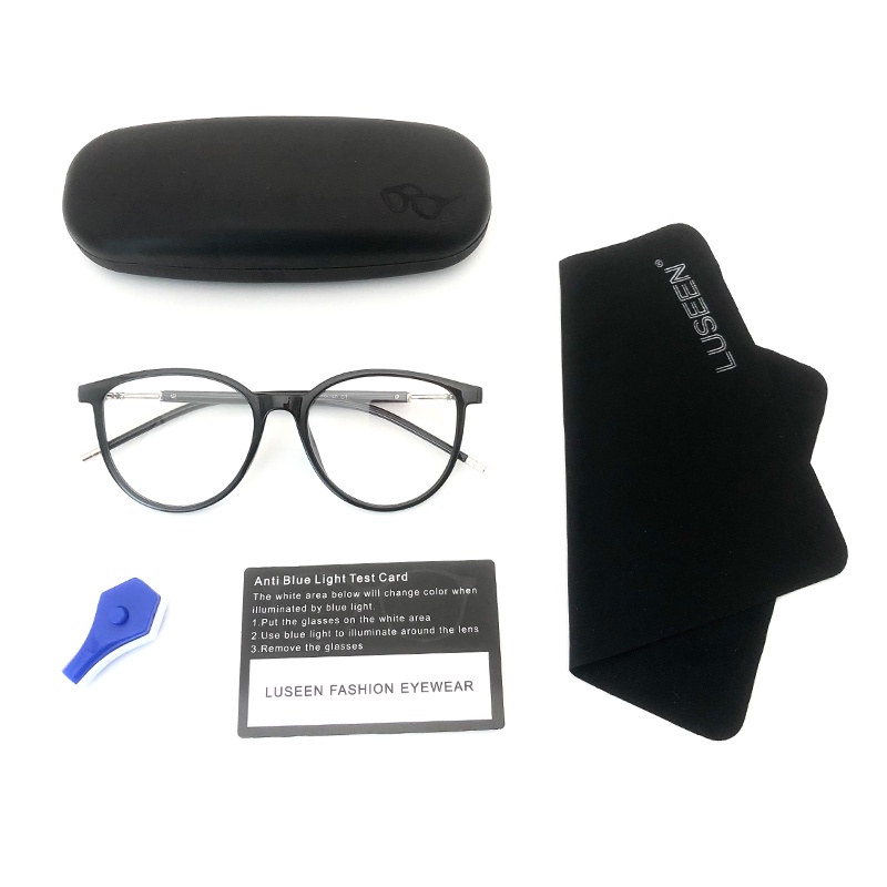 Mắt Kính Chống Ánh Sáng Xanh LUSEEN AG8809 Gọng Kính TR Tròn Chất Liệu Nhựa Dẻo Phụ Kiện Thời Trang Nữ AG8809