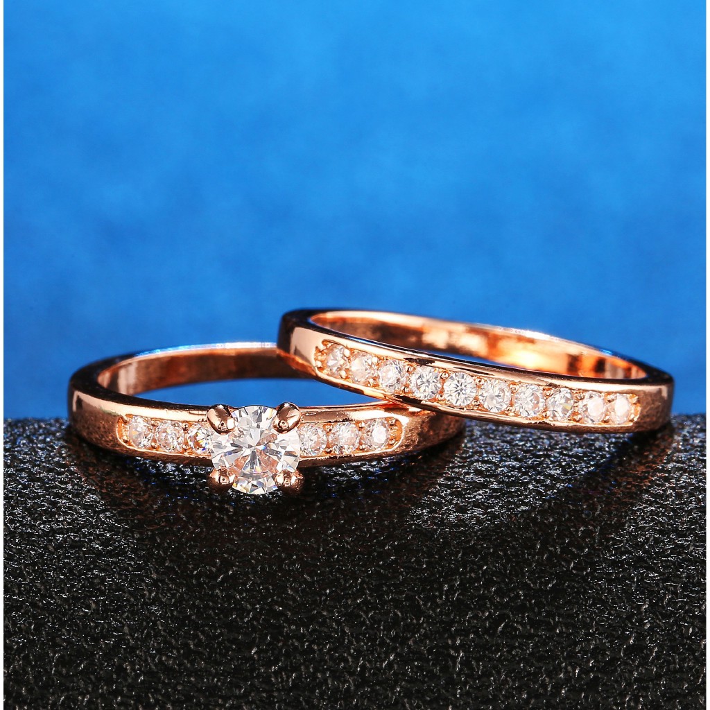 Nhẫn Mạ Vàng Hồng Đính Đá Zircon Phong Cách Hàn Quốc Cổ Điển