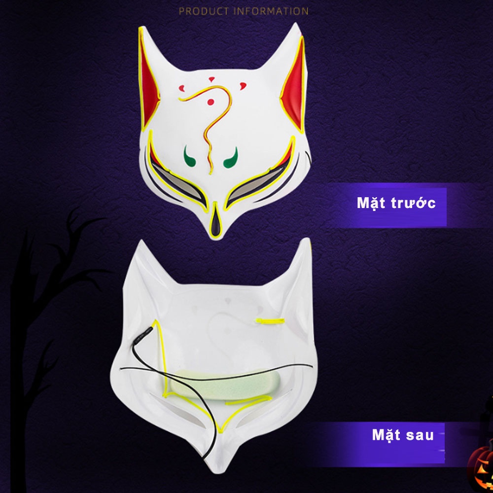 Mặt Nạ Phát Sáng Hình Cáo, Mặt Nạ Hồ Ly sử dụng pin để phát sáng đèn LED, Đồ Chơi Halloween