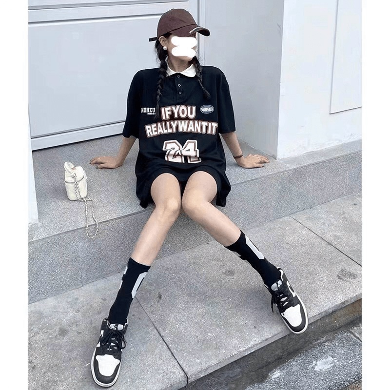 Áo Thun Form Rộng tay Lỡ Cổ Bẻ In Số Siêu Đẹp - CLITUS FASHION