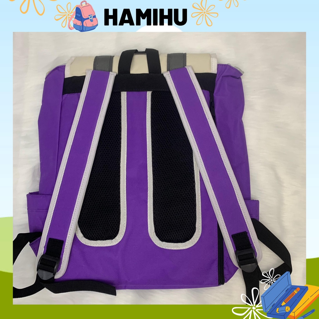 Balo thời trang bama, balo đi học Hamahu HM9, balo Ulzzang màu tím/vàng/ đen