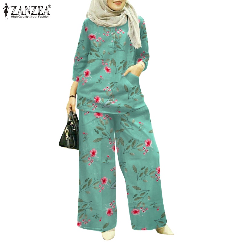 Zanzea Set Áo Tay 3 / 4 + Quần Dài Ống Rộng Phong Cách Hồi Giáo Cho Nữ