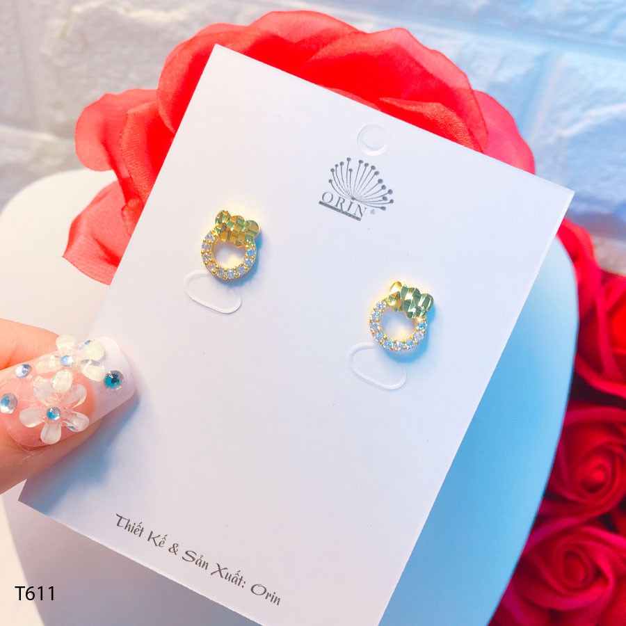 Bông tai nữ, khuyên tai tròn đính đá cao cấp Orin T611