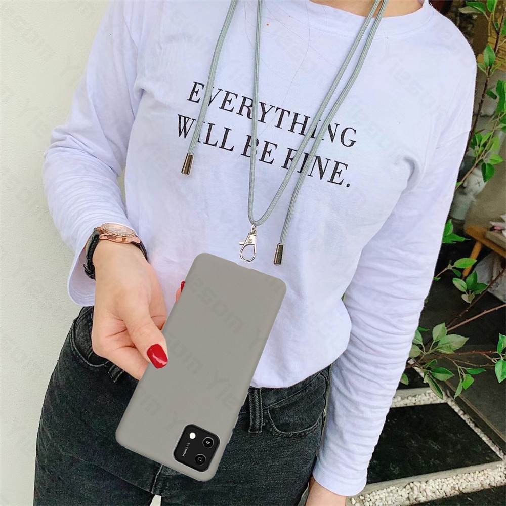 Ốp Điện Thoại TPU Mềm Màu Kẹo Có Dây Đeo Cổ Cho Oppo A16K A16 A15 A15S A54 4G 2021 A53 A33 2020