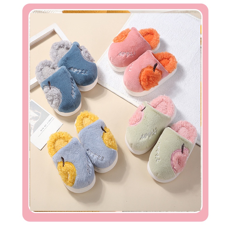 (TH31) Dép Bông Trẻ Em, Dép Bông Đi Trong Nhà Cho Bé Họa Tiết Trái Táo Đáng Yêu