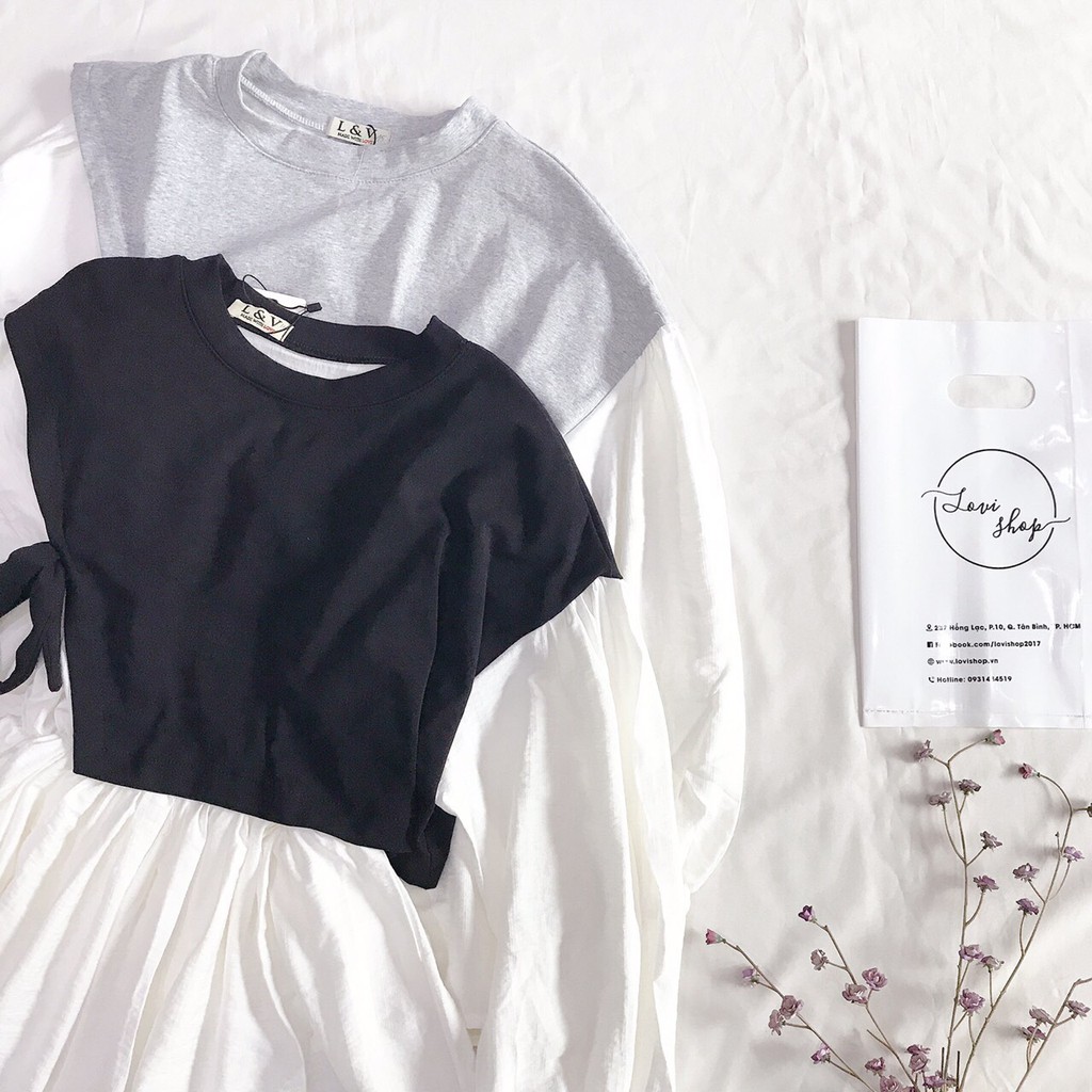 Áo babydoll phối màu đen trắng Lovi