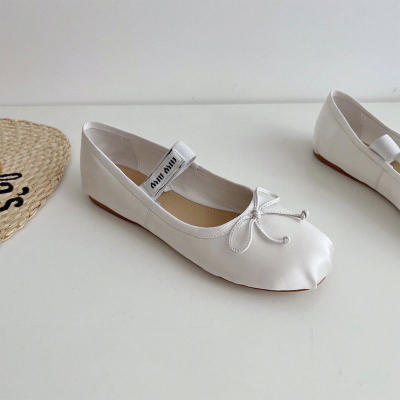 Miu miu Giày Múa Ba Lê Đế Phẳng Mary Jane Một Gói Hàng Bằng Lụa Satin Đính Nơ Cho Nữ