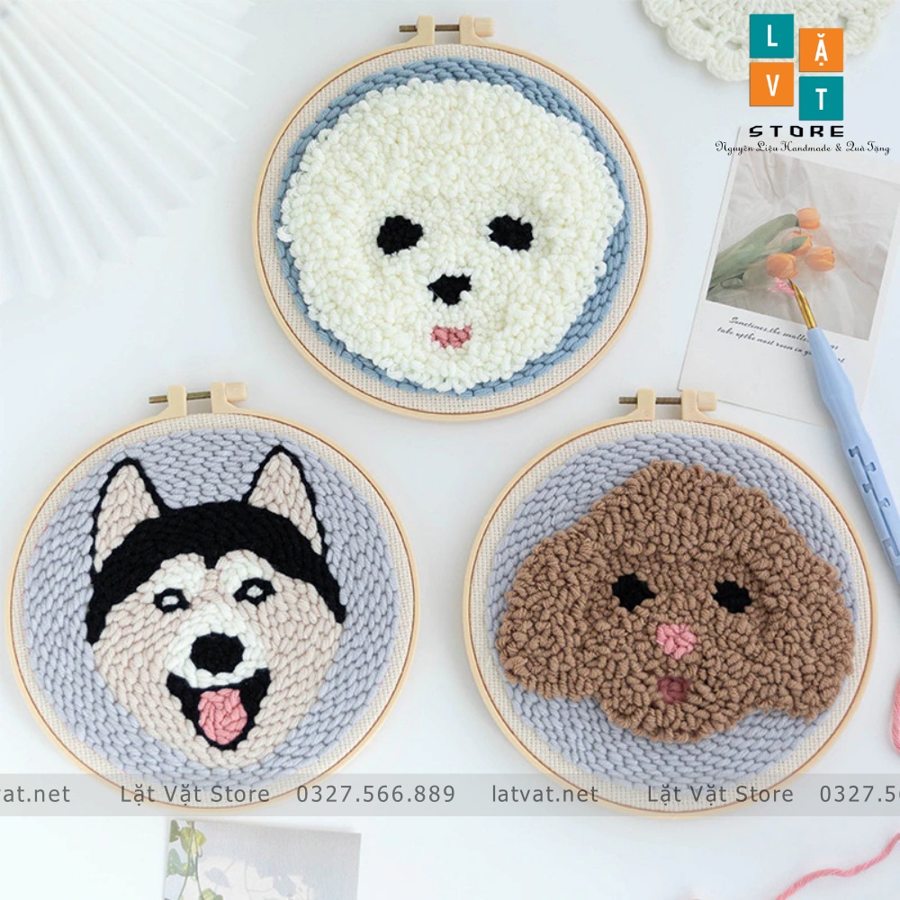 Bộ Len Xù Cún Con Dễ Thương- Có Video hướng dẫn cho người mới bắt đầu - punch needle dog, trang trí decor phòng làm việc