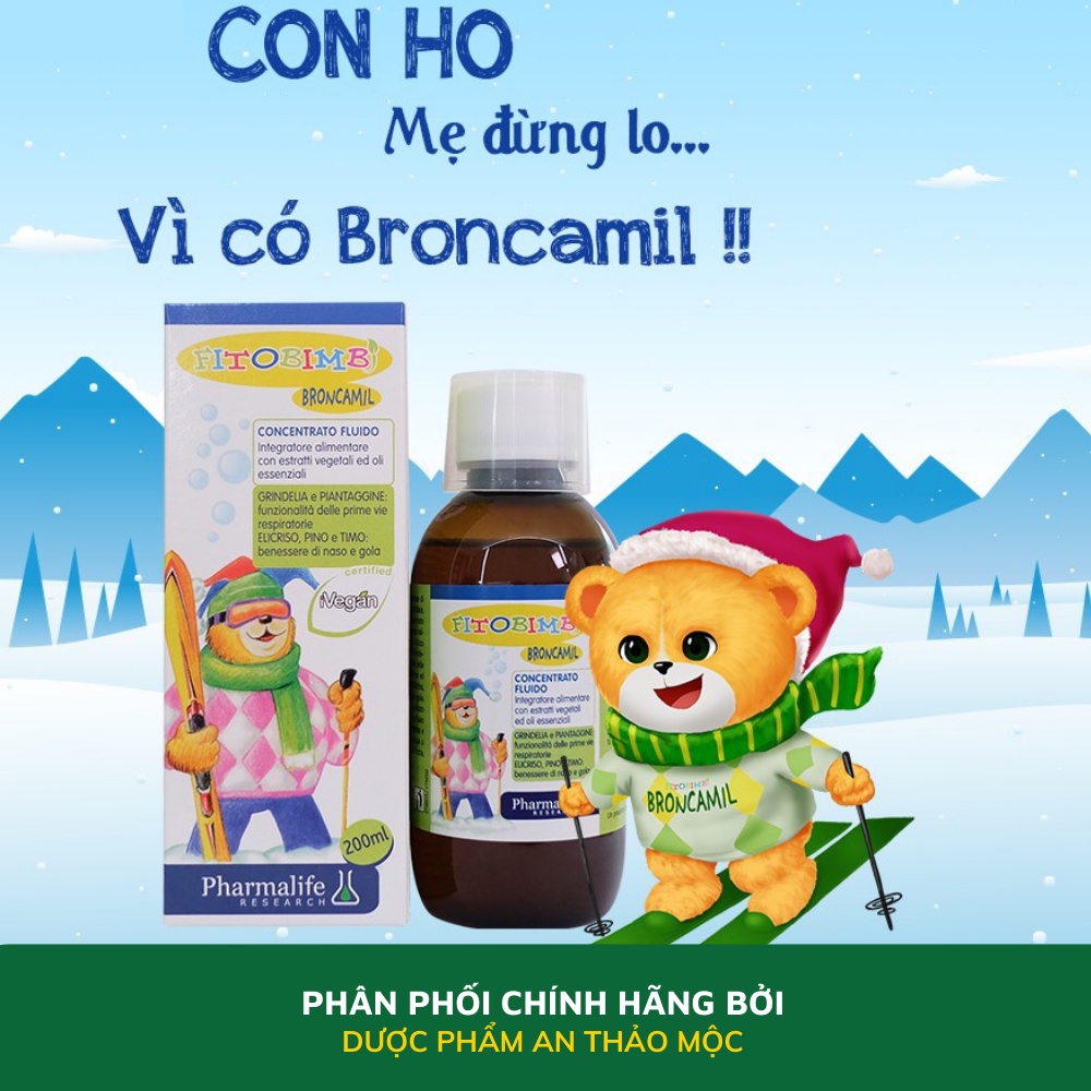 Siro Fitobimbi Broncamil hỗ trợ giảm ho làm mát họng dịu họng thông thoáng đường hô hấp lọ 200ml