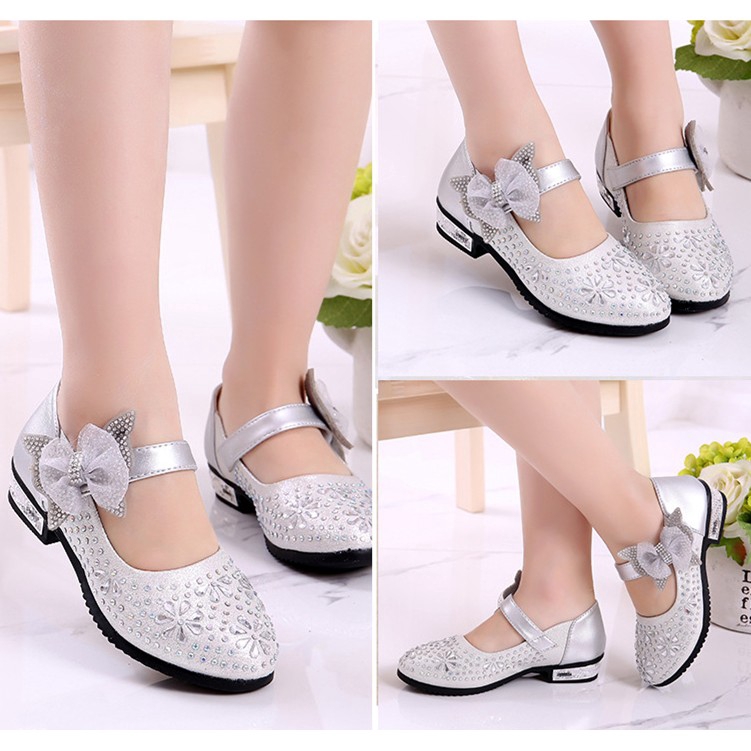 Giày búp bê đế mềm đính nơ/đá xinh xắn theo phong cách Frozen dành cho bé/size 26-36