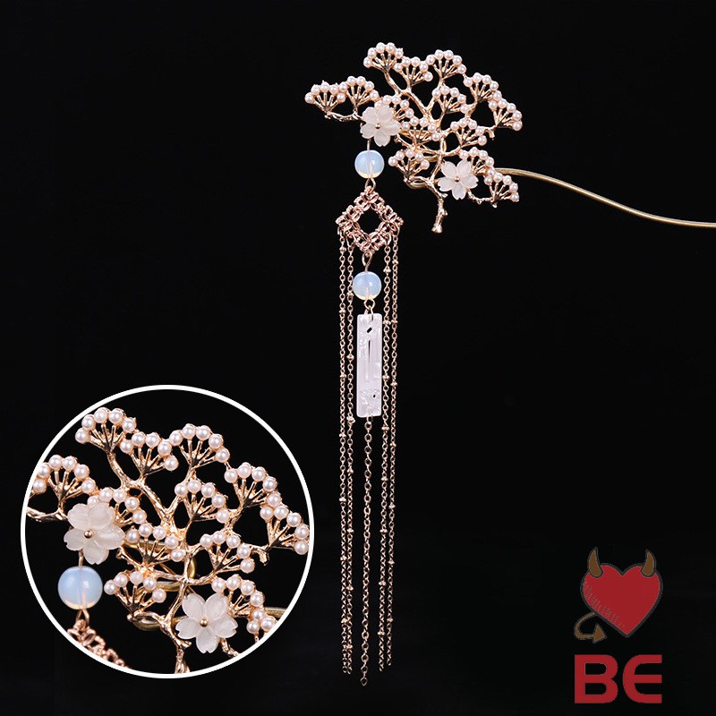 YADORNOS Trâm cài tóc đính hoa và ngọc trai nhân tạo phong cách Trung Quốc