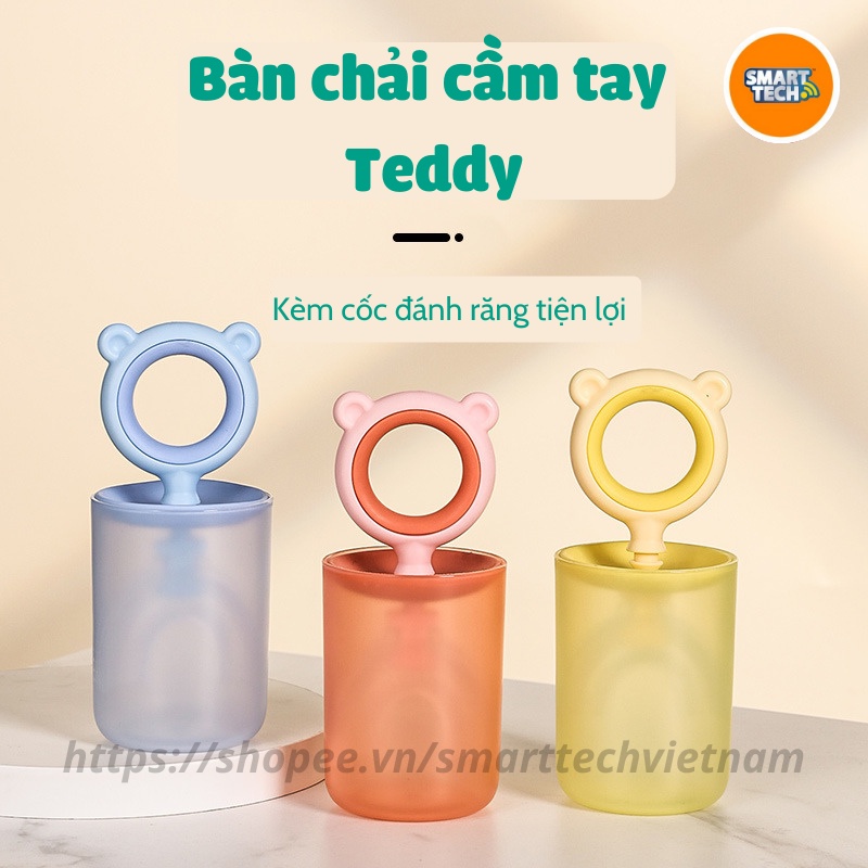 Bàn chải đánh răng cho bé TEDDY - Bàn chải cầm tay chữ U silicone có kèm cốc đánh răng tiện lợi cho bé từ 2 tuổi