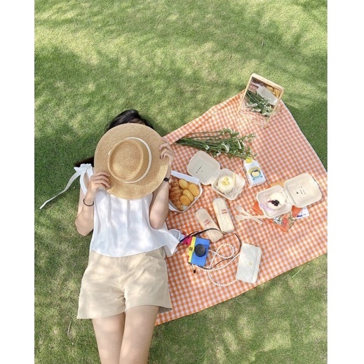 Khăn tấm thảm trải picnic dã ngoại du lich đi biển phượt cắm trại chụp ảnh trải bàn vintage PVC chống thấm nước kẻ caro