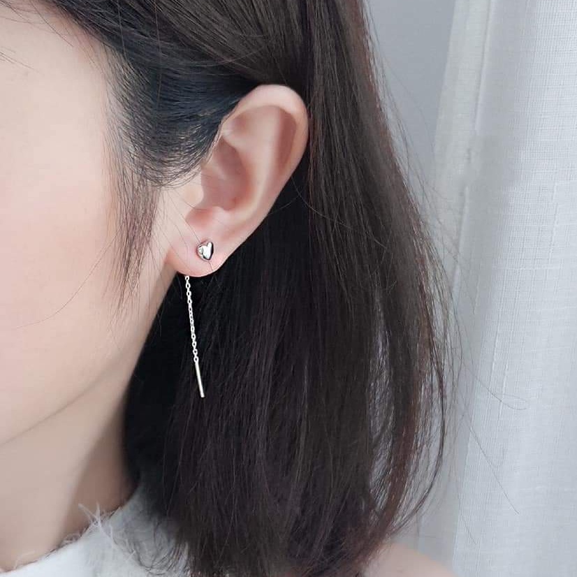 Bông tai bạc trái tim dạng móc tua dài DaLiA Jewelry khuyên tai nữ chuẩn bạc thu hút cho nàng