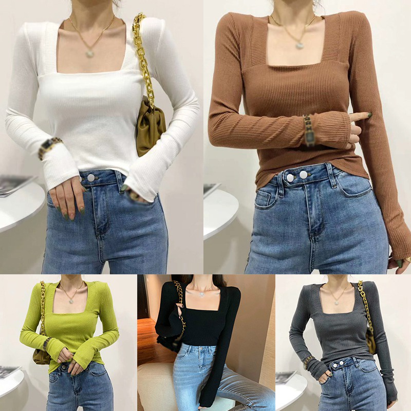 Áo Croptop Dệt Kim Màu Sắc Trơn Thiết Kế Quyến Rũ Cho Nữ