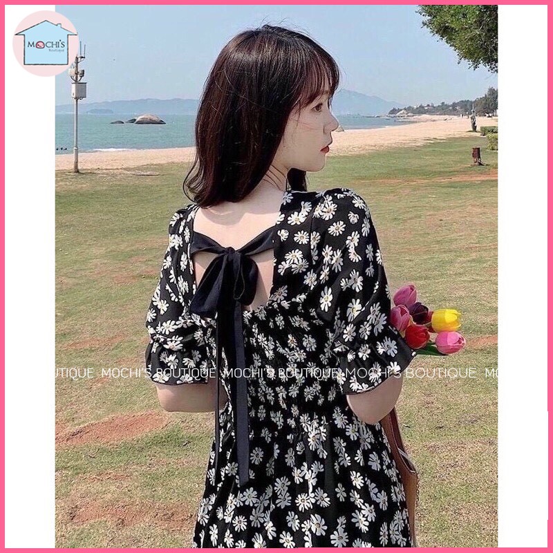 Váy đầm babydoll dáng dài hoa cúc, mẫu váy đầm xòe công chúa cộc tay, dáng dễ mặc, che khuyết điểm- M026