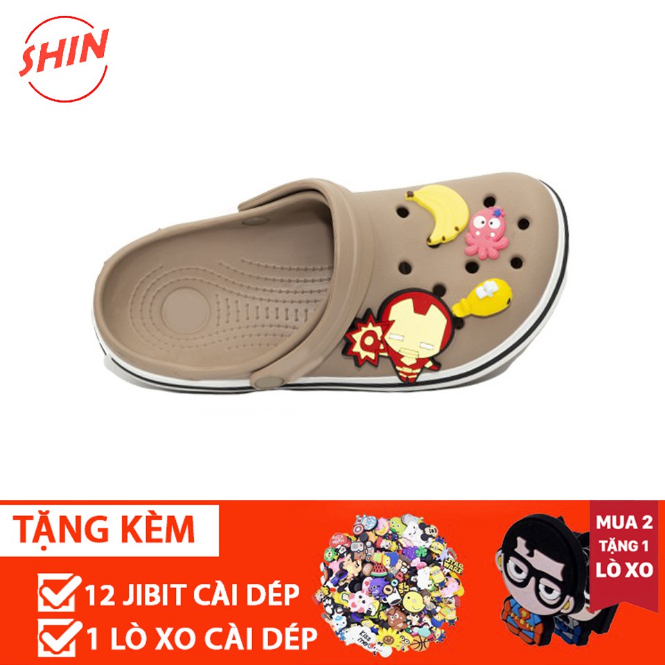 dép crossFREESHIPdép cross đế bánh mì họa tiết nâu viền đen SHINCT77JK1 tặng thêm 12 sticker cross