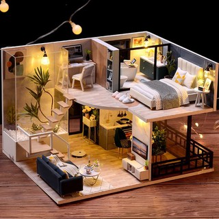 Mô hình nhà gỗ búp bê dollhouse diy l032 - the satisfied time