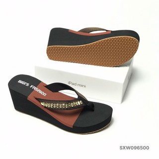 Dép kẹp nữ ❤️FREESHIP❤️ Dép kẹp xỏ ngón xốp quai kết đá, đế xuồng ép cao su 7cm SXW096500