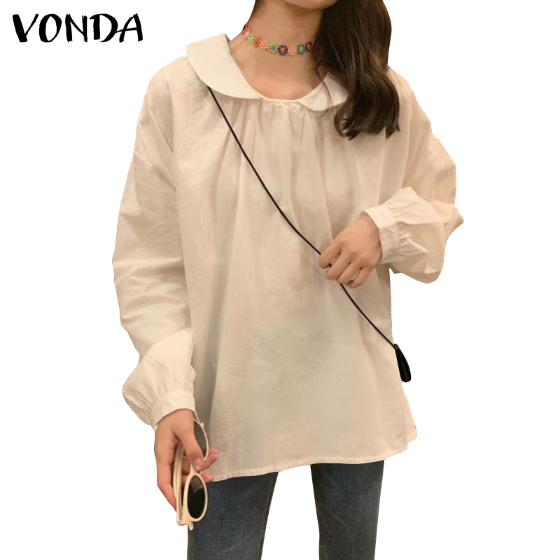 Áo kiểu VONDA tay dài màu trơn phối nút phong cách Hàn Quốc thời trang cho nữ