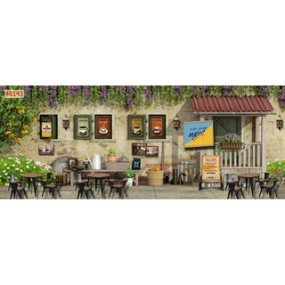 Tranh dán tường 3D trang trí cửa hàng, cửa tiệm, quán cafe, trà sữa có keo sẵn