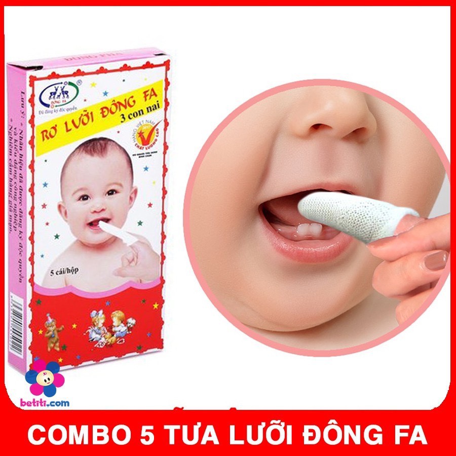  [Hộp 5 chiếc] Rơ lưỡi cho bé Đông Fa, tưa lưỡi vệ sinh trọn gói đồ sơ sinh cho con