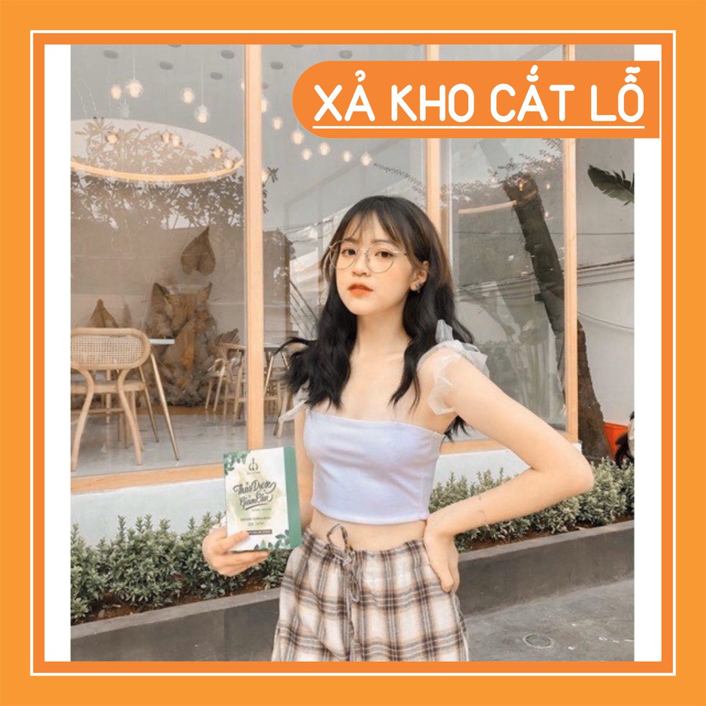 [Xả kho] ÁO 2 DÂY CROPTOP LƯỚI THẮT NƠ ĐEN TRẮNG BOZIP  - ÁO QUÂY NGỰC BUỘC VAI NƠ REN KIỂU