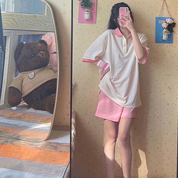 Set Đồ Thể Thao Áo Thun Ngắn Tay + Quần Short Thời Trang Năng Động Cho Nữ