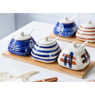 Lọ Gia Vị 300ml Cao Cấp, Hũ Đựng Gia Vị Sứ Decor Nhà Bếp Sang Trọng Mang Phong Cách Nhật Bản