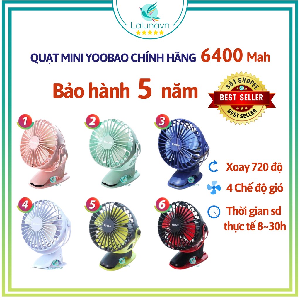 Quạt kẹp Yoobao tích điện - Xoay 360 độ, pin dùng lâu liên tục nhiều giờ - Thiết kế nhỏ gọn, tiện lợi