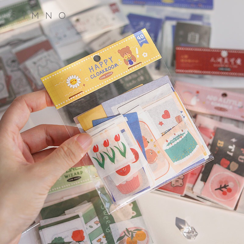 Set 40 stickers chất washi trang trí