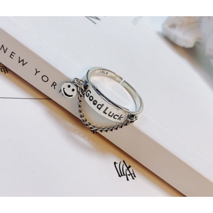 Bộ 2 nhẫn hở hình mặt cười may mắn phong cách hiphop có thể điều chỉnh