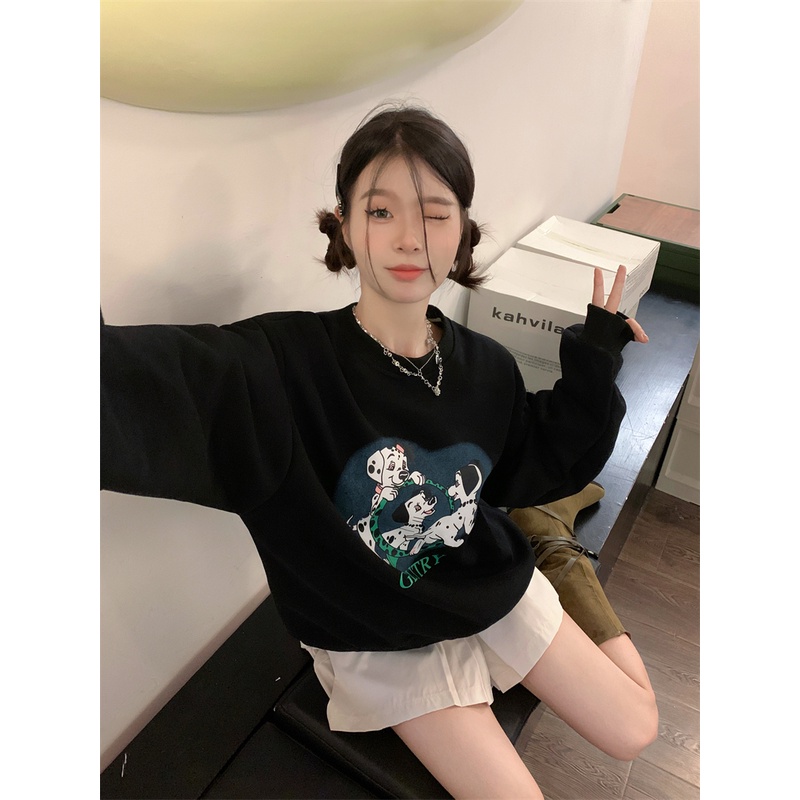 Áo sweater Cổ Tròn In Họa Tiết Dễ Thương Phong Cách retro Mỹ