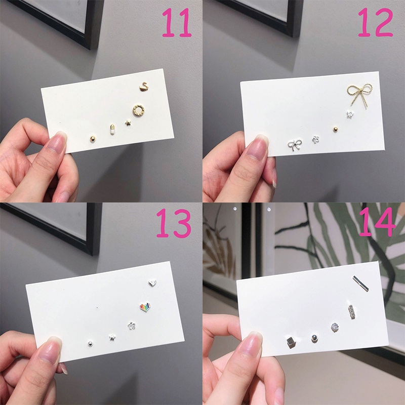 Bông Tai 5 Pcs Set Korea Bow Clover Earrings Fashion Crystal Silver / Gold Party Earring Women Jewelry Gift