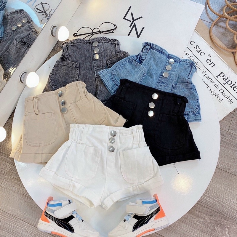 Quần Sooc Jean Bò, Kaki Mềm 3 Cúc Cạp Cao Cho Bé Gái 8-32kg Hàng Lọai 1