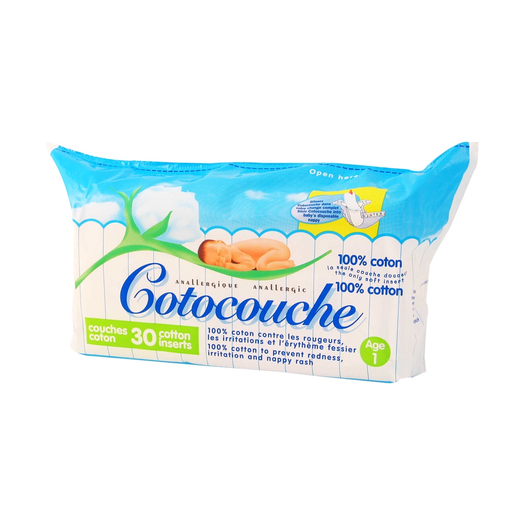 Miếng lót bỉm Cotocouche (30 miếng/bịch) cho bé 1, 2 tuổi - Thoáng mát, thấm hút, chống tràn