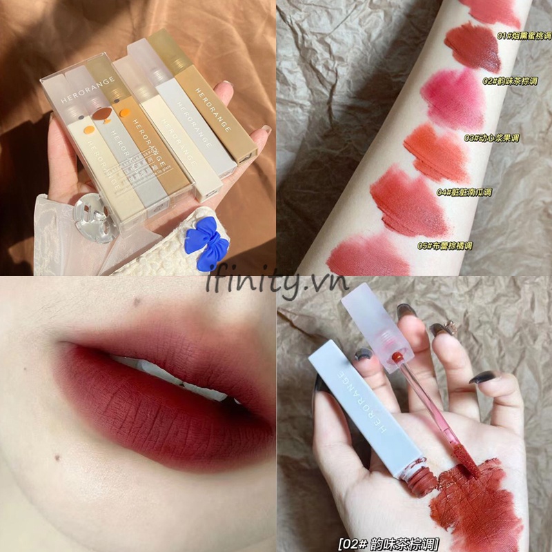 [Hàng mới về] Son bóng lì HERORANGE Nước Lâu Trôi Thiết Kế Vỏ Đáng Yêu Son Set