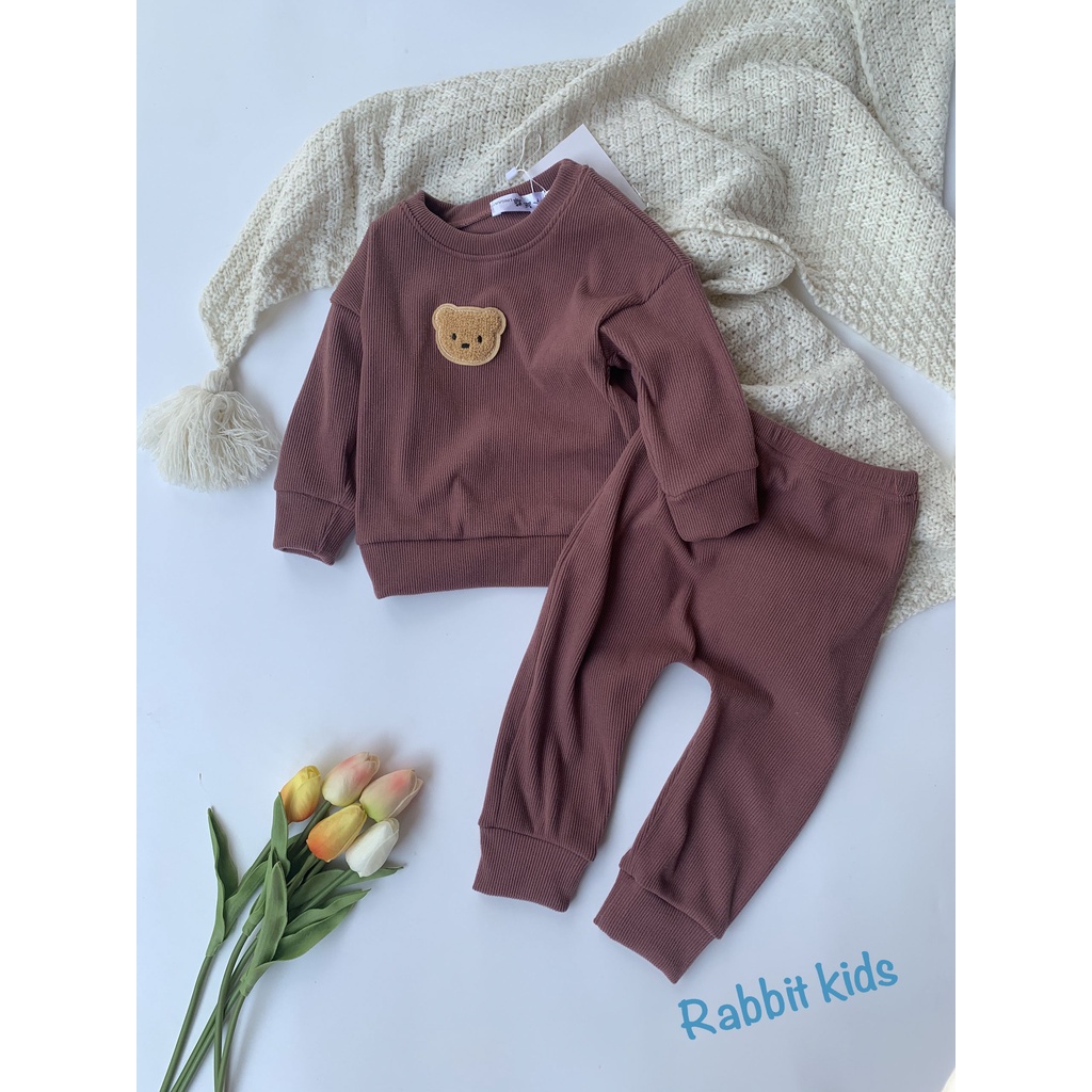 Đồ Bộ Dài Tay Cho Bé Trai Bé Gái💝FREESHIP💝Rabbit Kids-Quần Áo Thu Đông Trẻ Em 10-25kg Len Bông Nhung Dày Dặn Mềm Mịn