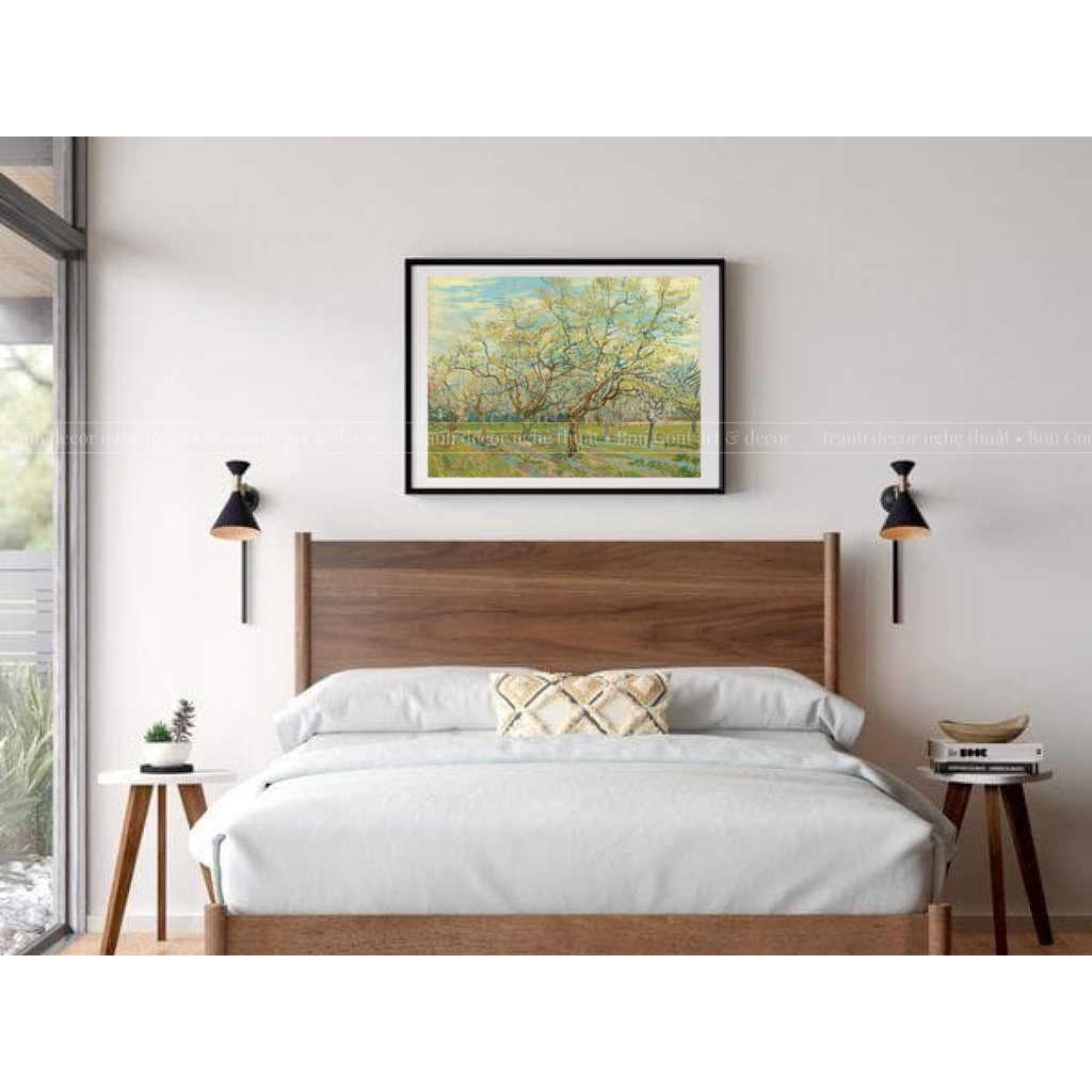 Tranh canvas 💜 NGHỆ THUẬT SIÊU ĐẸP 💜 treo tường Van Gogh - CÂY HOA TRẮNG - decor trang trí phòng