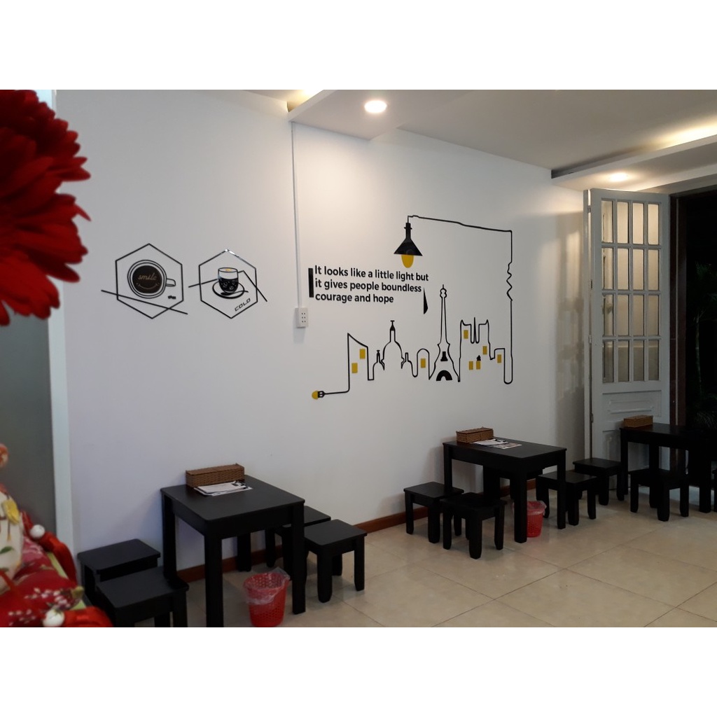 Tranh dán tường mica 3d decor khổ lớn trang trí quán cafe, trà chanh, tà tưa Nhiều Size - EPeBen