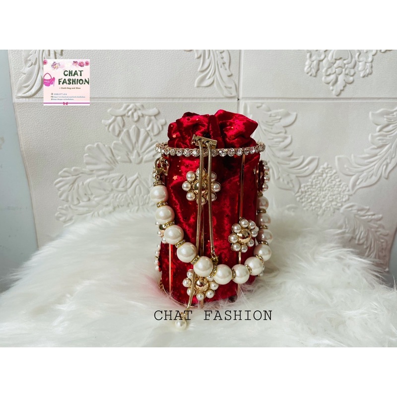 Túi dạ tiệc Clutch hình trụ có lót kèm dây rút